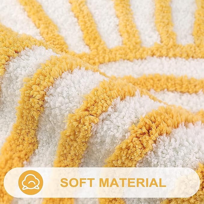 Uphome Bathroom Runner Rug, Yellow and White Sun Long Bath Mat, Non Slip Water Absorbent Bath Rug, Modern Minimalism Aesthetic Machine Washable Bathroom Floor Mat for Bathtub Sink Laundry, 20x59 inch
