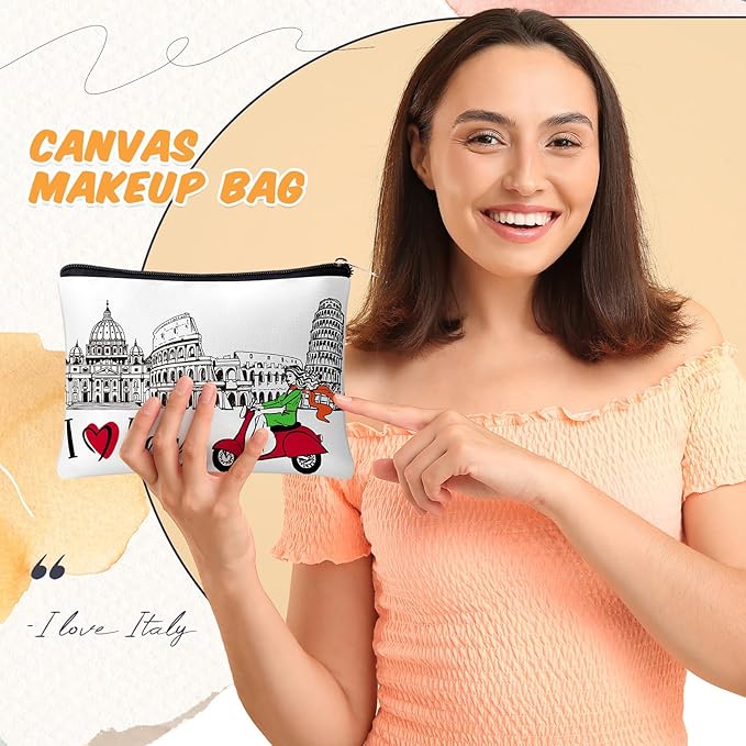 Reginary 6 Pcs City Cosmetic Bag Souvenir Gifts New York Zipper Pouch Chicago Souvenir Seattle Boston Nashville London Paris Italy Alaska Gifts Memento for Women Traveler(Italy)