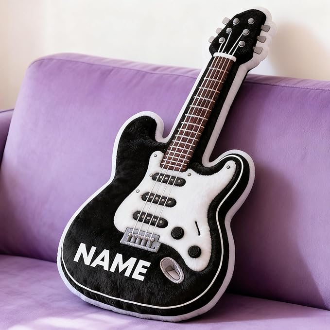 Personalized Electric Guitar Shaped Pillow, Custom Name Plush Stuffed Pillows, Suitable for Beds, Sofas, Bedrooms, Living Rooms Custom Decorative Cushion Gifts for Birthday and Anniversary
