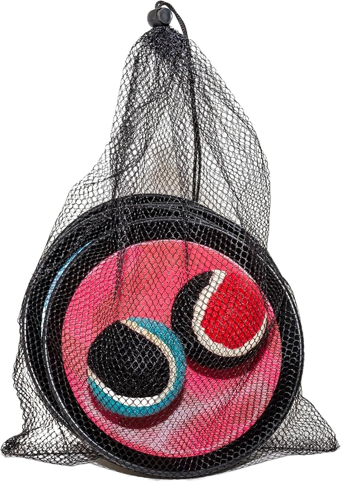Toss and Catch Ball Set - Modern Ball and Catch Game with 4 Paddles and 4 Balls. Toss and Catch Game for Beach with Mesh Storage Bag - Durable Modern Design