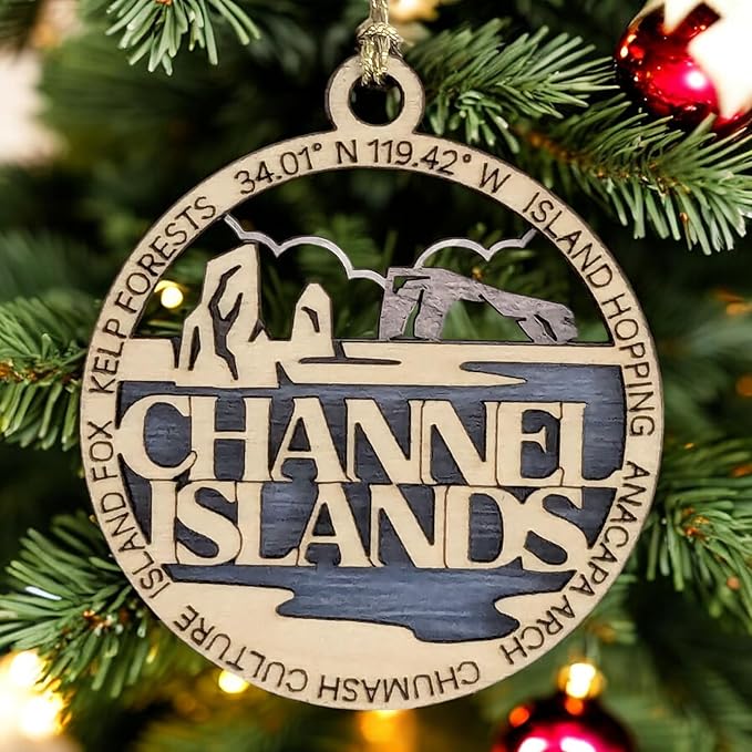 Channel Islands National Park Ornament - 3" Wood Laser Cut Christmas Decoration with Island Scene