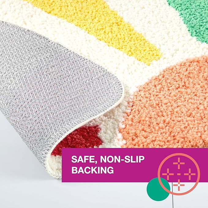 TOWN & COUNTRY PLAY Hello Sunshine Rainbow Sun Half Circle Shaped Bath Mat, Absorbent Tufted Floor Mat, Non-Slip Backing, Machine Washable, Multicolor, 32.7"x16.5"