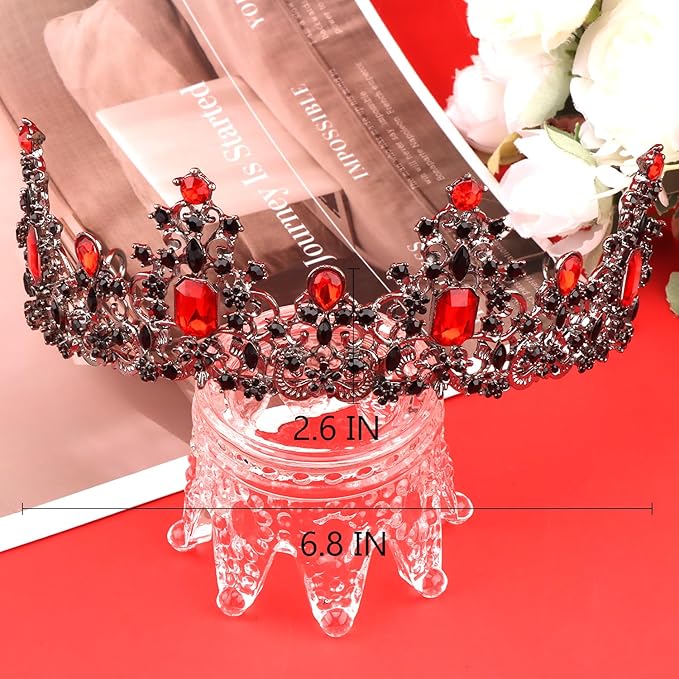 Didder Red and Black Gothic Vampire Queen Crown Birthday Tiara Medieval Renaissance Party Prom Queen Tiaras and Crowns for Women and Girls Halloween Costume Headpiece Hair Accessories