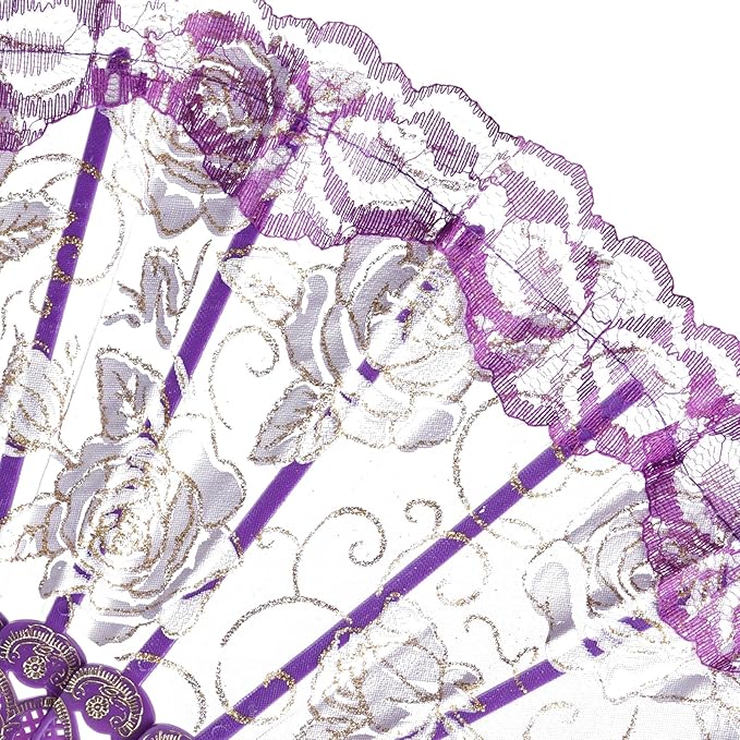 QIRMIZI 30pcs Silk Folding Hand Fans,Silk Fans,Purple Rose Fans,Perfect for Weddings, Parties, and Dancing,Purple