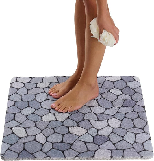 Enkosi Loofah Shower Mat Non Slip – Square Anti Slip Bath Mat for Inside Showers, Bathtub, Tub, Bathroom - Cushioned, Quick Dry PVC with Drain Holes - Secure Grip Safety Pad (Pebble Blue 24x24)