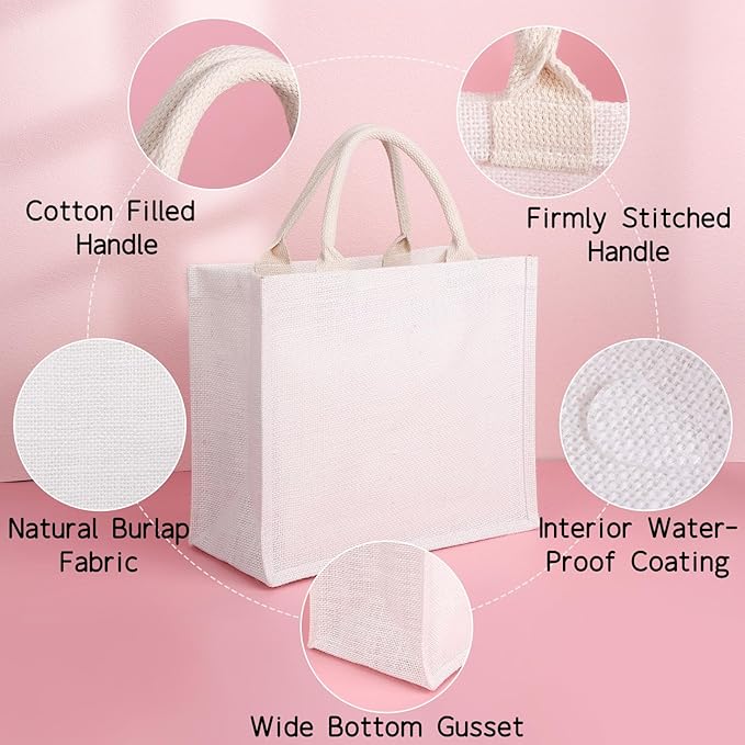 Segarty Jute Bag, 6 Pack Small White Reusable Burlap Tote Canvas Gift Favors Bags with Handles Blank Tote Bulk for Bridesmaid Wedding, Bachelorette Party, Beach Trip, Women Market Grocery Shopping