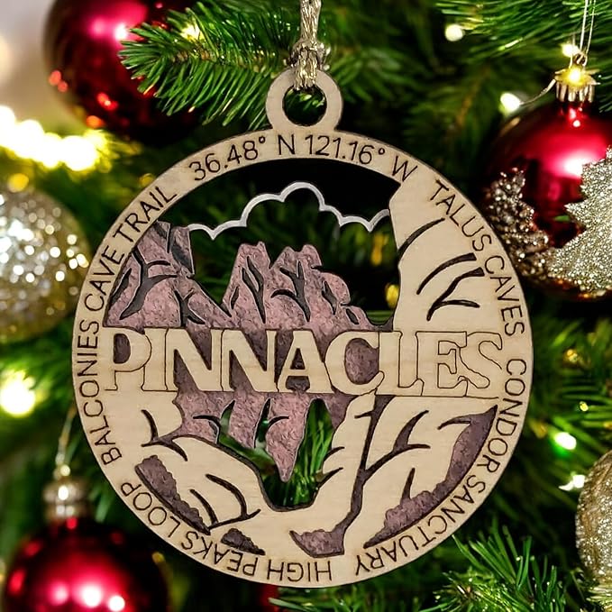 Pinnacles National Park Handcrafted Wood Ornament - 3" Round Laser Cut Christmas Decoration with Talus Caves Scene