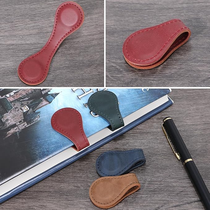 Magnetic Bookmarks for Women Men - 4 PCS Double-Sided Magnetic Book Marks for Reading Women Gift, Multi Functional Leather Book Markers for Book Lovers, Teachers, Students, Book Accessories