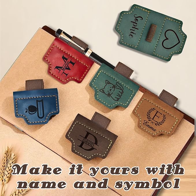 Custom Magnetic Leather Bookmark with Pen Holder, Personalized Name Book Marks Engraved Text for Reading Women Men Kids Book Lovers Gifts Travelers Notebook Accessories
