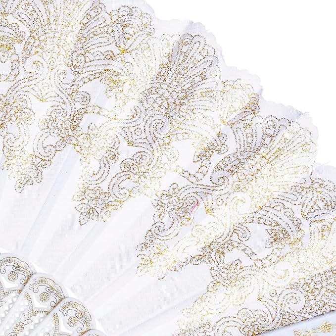 QIRMIZI 30 Pack Folding Handheld Fans,Silk Spanish Fan, Perfect for Weddings, Parties, and Dancing,White