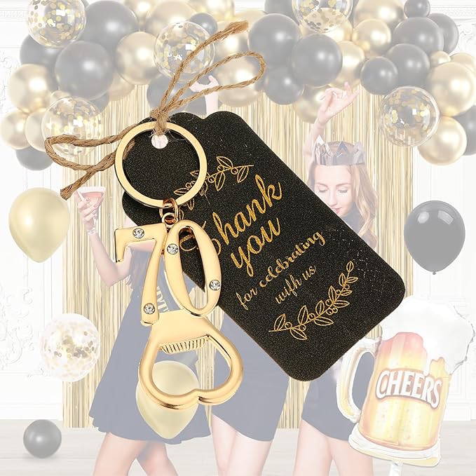 24 pcs 70th Gold Keychain Bottle Opener Birthday Party Favors for Guests,70th Beer Bottle Opener Favors Bulk for Birthday Anniversary Souvenirs Party Decor Supplies (Gold 70th)