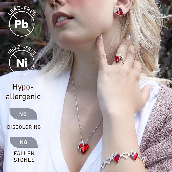 Leafael Valentine's Day Gift Necklaces for Women, Infinity Love Birthstone Heart Crystal Pendant, Birthday Anniversary Jewelry for Wife, Mom, and Her, Silver Plated, 18" + 2" Adjustable Chain