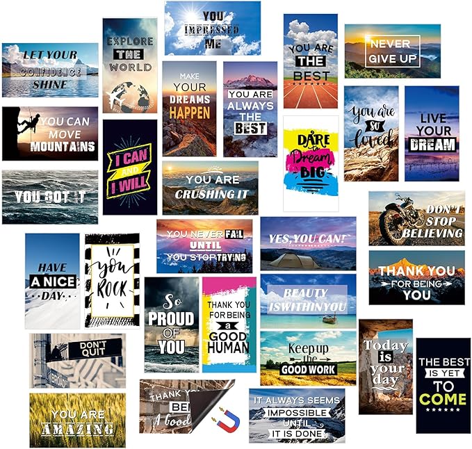 Xuhal 60 Pcs Inspirational Magnets Bulk Rectangle Positive Affirmation Magnets Decals Decorative Inspiring Quotes Fridge Magnetic Stickers for Adults Students Team Motivational Gifts (Natural)