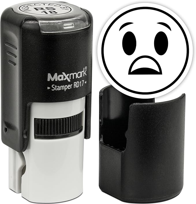 MaxMark Round Self Inking Emoji Stamp - Surprised - Black Ink