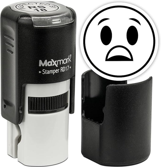 MaxMark Round Self Inking Emoji Stamp - Surprised - Black Ink