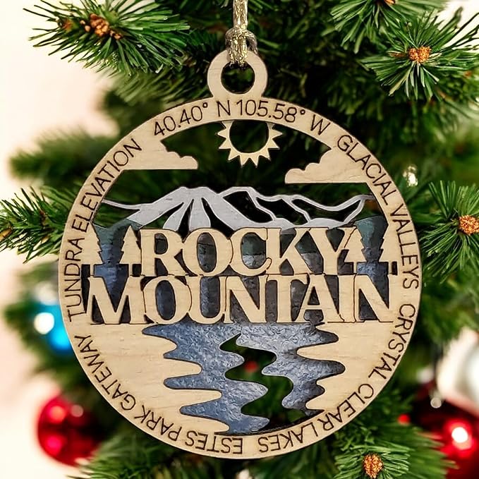 Rocky Mountain National Park 3" Wood Ornament - Handcrafted 2-Layer Christmas Decor with Glacial Valleys Scene