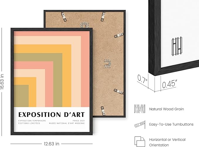HAUS AND HUES Contemporary Geometric Wall Art, Danish Pastel Colorful Print, Pink and Orange Aesthetic Decor (Black Frame, 12x16)
