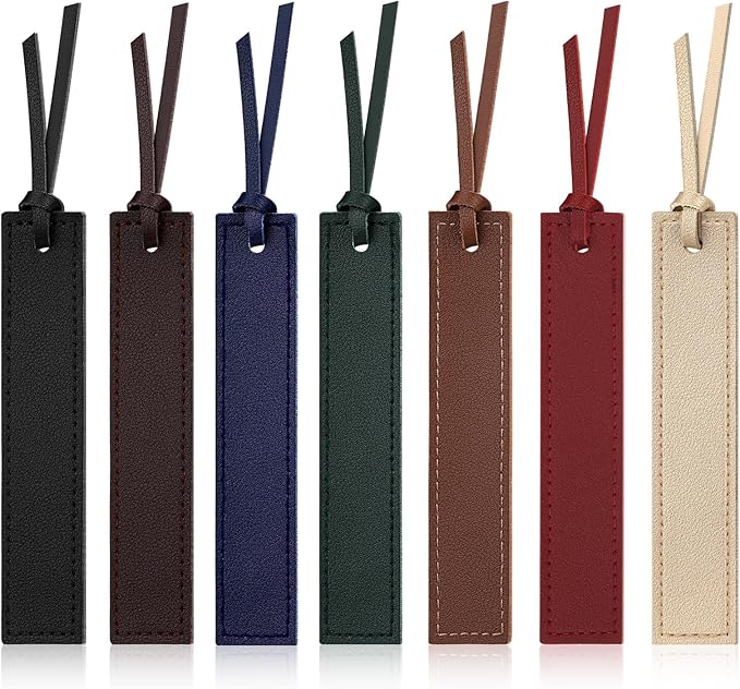 7 Pcs Leather Bookmark, Classic Stitched Bookmark with Leather Rope, Bookmarks for Men, Handmade Stitched Book Marks Page Markers for Book Reader Teachers Students School Office