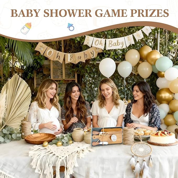 1 Set Bridal Baby Shower Cheese Prizes Wooden Square Board Gift Set Knives Forks Thank You Tags with Box for Guests for Valentines Bridal Baby Shower Housewarming (Teak Wood)