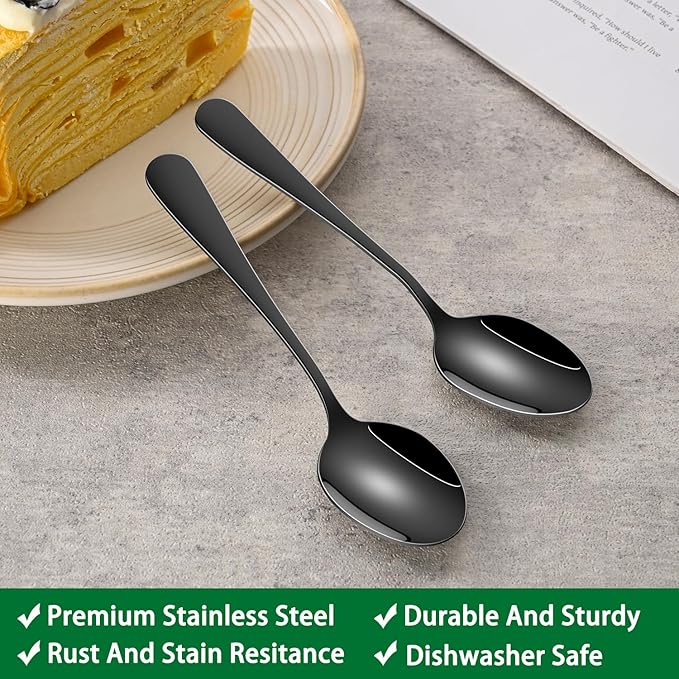 4.7 Inch Coffee & Tea Spoons,8-Piece Black Stainless Steel Espresso Spoon Set,Durable Small Teaspoon,Dishwasher Safe Mini Spoons For Dessert