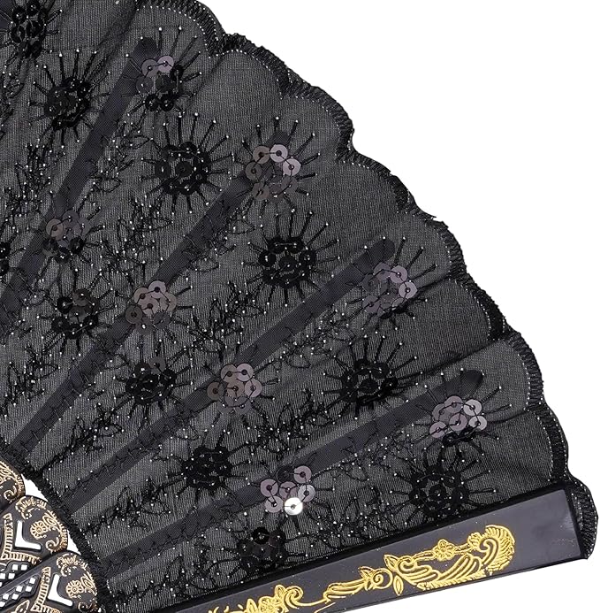 QIRMIZI 30 Pack Fabric Folding Handheld Fans, Perfect for Weddings, Parties, and Dancing,Black