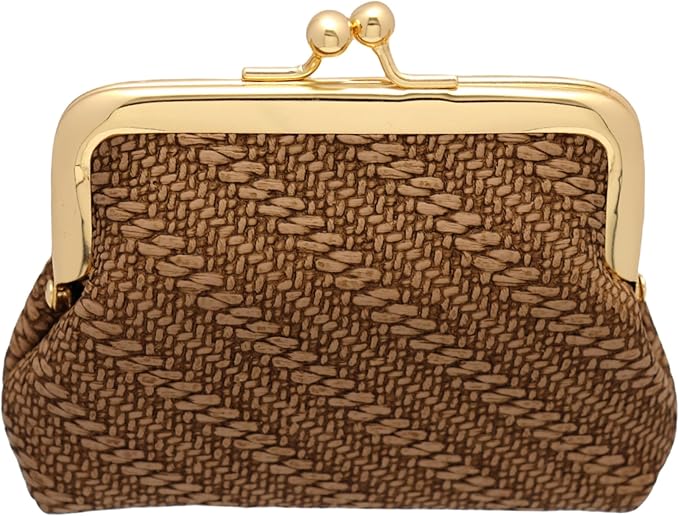 Coin Purse Vintage Bag Lock Wallet Buckle Kiss Lock change purse change holder wallet coin Leather coin wallet(A brown)
