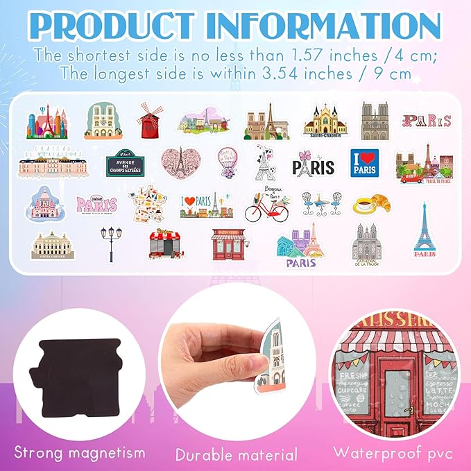 Konohan 30 Pcs Paris Souvenirs Gifts Paris Magnet for Refrigerator City Magnetic Refrigerator Stickers for Home Decoration