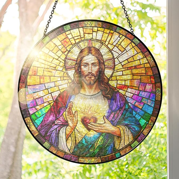 FLAGWIX Christian Gifts for Women Faith - Stained Glass Window Hanging 10 in - Birthday Catholic Religious Gifts, Suncatchers Windows Hanging, Spiritual Suncatcher Home Garden Decor