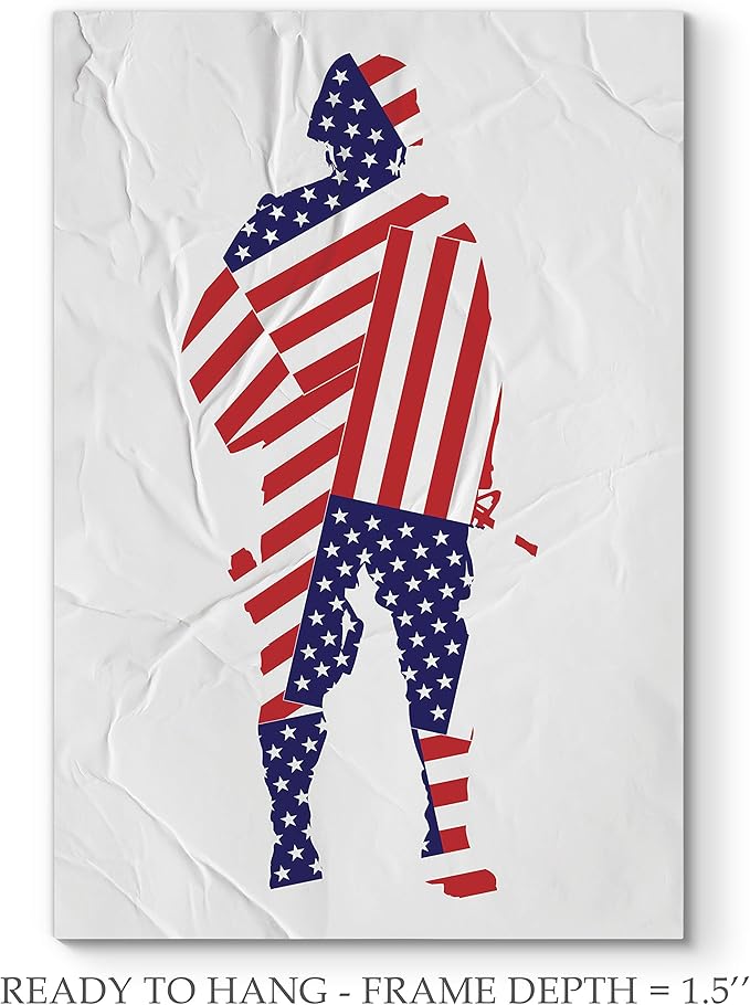 Renditions Gallery Nature Wall Art Home Paintings & Prints Flag Draped Veteran Crinkle Glam American Heroes Military Modern Decorations for Bedroom Office Kitchen Artwork - 16"x20" LT25