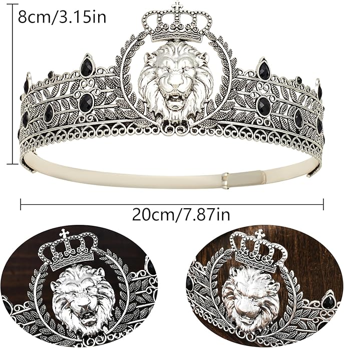 King Crown and Birthday Sash, King Crown for Men,Gold Men's Tiara Prince Diadem,Royal Medieval Cosplay Birthday Prom Halloween Hair Accessories