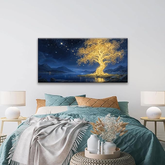 Suconvng Modern Wall Art For Living Room Nature Canvas Art Wall Decor Abstract Wall Decor Prints Painting Gold Tree Botanical Abstract Wall Art Picture For Bedroom Home Office Artwork 24" × 48"