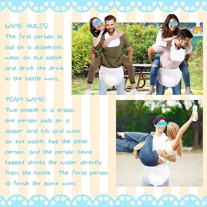 6 Sets Bottle Chug Baby Shower Games Plastic Baby Bottles Hat Disposable Diapers Gender Reveal Games Baby Changing Diaper Race Game Decorations (Blue)