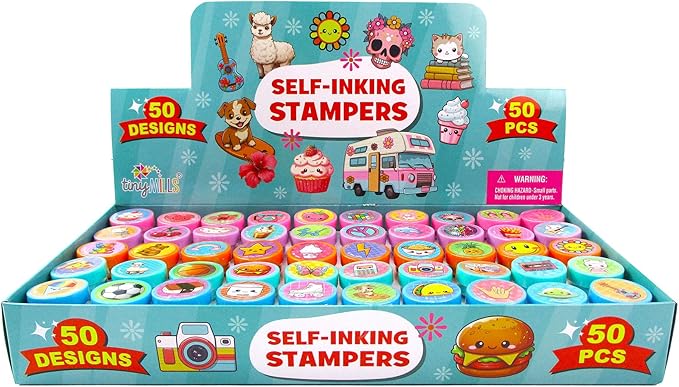 TINYMILLS 50 PCS Assorted Kawaii Cute Self-Inking Stamps, Written to Rank aggressively for Kawaii, Cute Stamps, Party Favors, Carnival prizes, and Classroom Rewards.