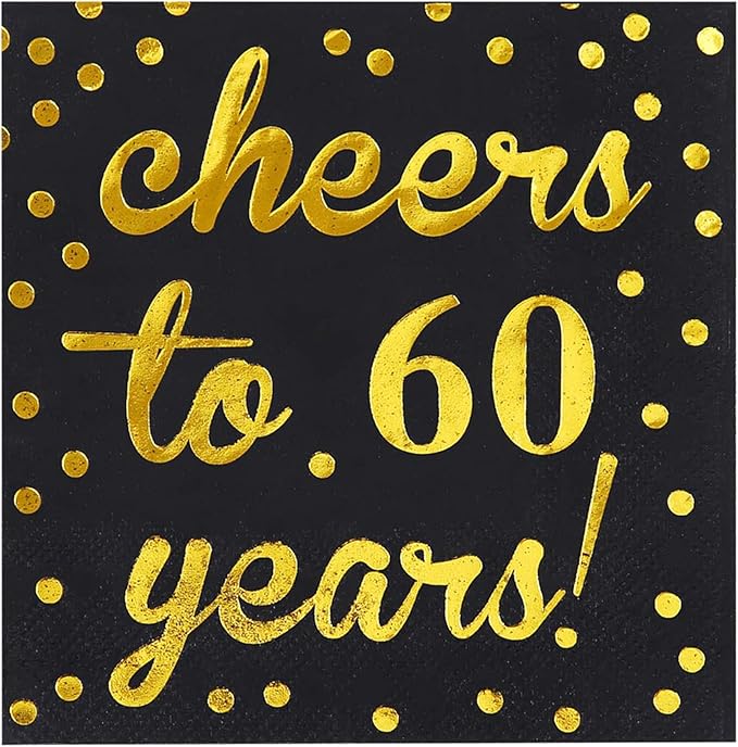 Elcoho 60 Pack Cocktail Napkins 60th Birthday Decorations Luncheon Napkins for Birthday, Anniversary Party Supplies (60th Anniversary)