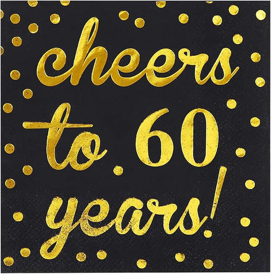 Elcoho 60 Pack Cocktail Napkins 60th Birthday Decorations Luncheon Napkins for Birthday, Anniversary Party Supplies (60th Anniversary)