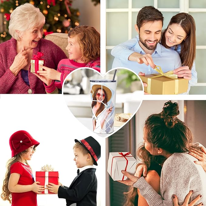Personalized Custom tumbler Coffee Mug with Lid and Straw Hot and Cold Stainless Steel Vacuum Insulated Travel Mug with Photo Personalized tumbler Gift (20 oz, Cylinder, 8 photos)