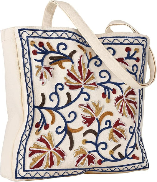 Miss Adola Aesthetic Embroidery Tote Bag for Women - Reusable Canvas Cute Shoulder Bag for Shopping, Grocery, Work, Book