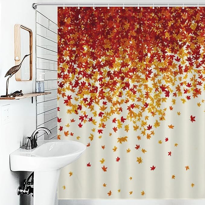 Fall Autumn Shower Curtain Maple Leaves Orange Red Leaf Harvest Waterproof Washable Fabric Bathroom Shower Curtains for Bathroom Decorations Home Indoor Decor 64x72Inch