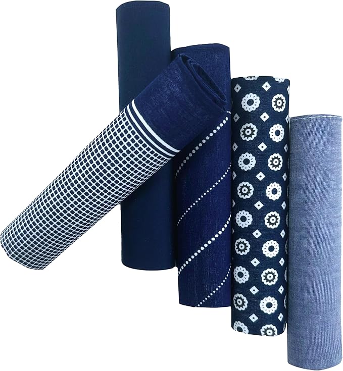 5 Pack Handkerchief Mens Cotton Luxury Hot Silver Gift Box Set, Vintage 40x40cm Fancy Design Pocket Square Hankie Gift Pack
