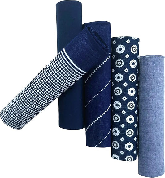 5 Pack Handkerchief Mens Cotton Luxury Hot Silver Gift Box Set, Vintage 40x40cm Fancy Design Pocket Square Hankie Gift Pack