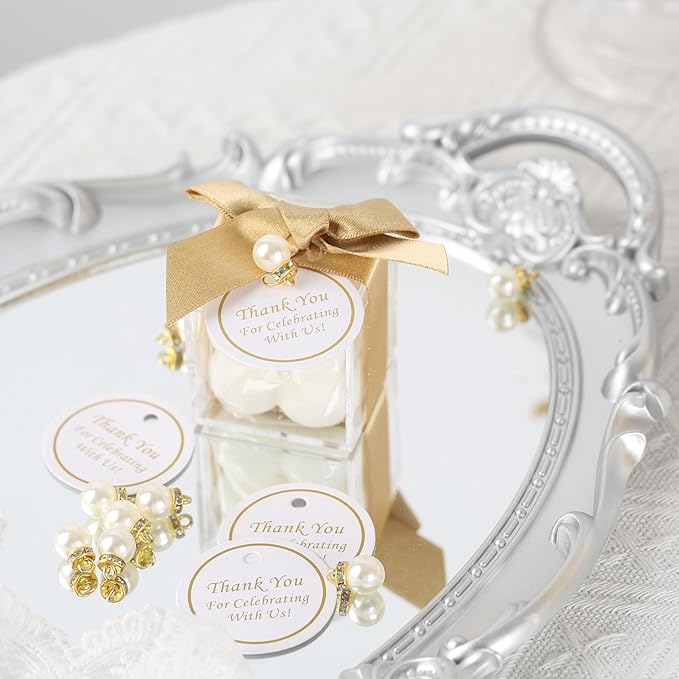 ACITHGL 30 Sets Fully Assembled Small Bubble Candle Party Favors for Guests Bulk Bridal Showers Favors Candles with Stylish Ribbons Thank You Cards Gifts (Gold)