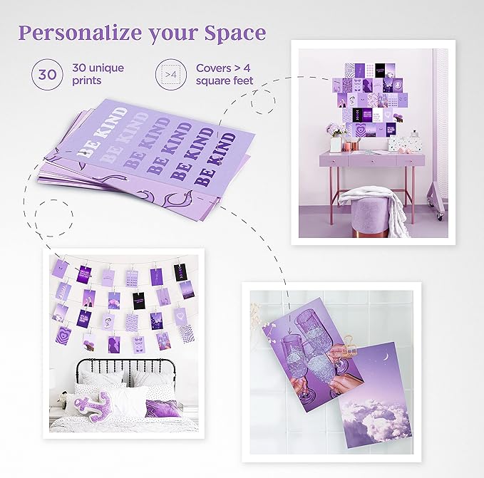 HAUS AND HUES Purple Collage Kit - Dark Purple Wall Aesthetic Art Set of 30