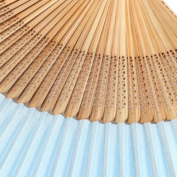 Hand Fan for Vintage Japanese Bamboo Silk Elegant for Dance Music Festival Wedding Church Decoration Party (Blue, Medium)
