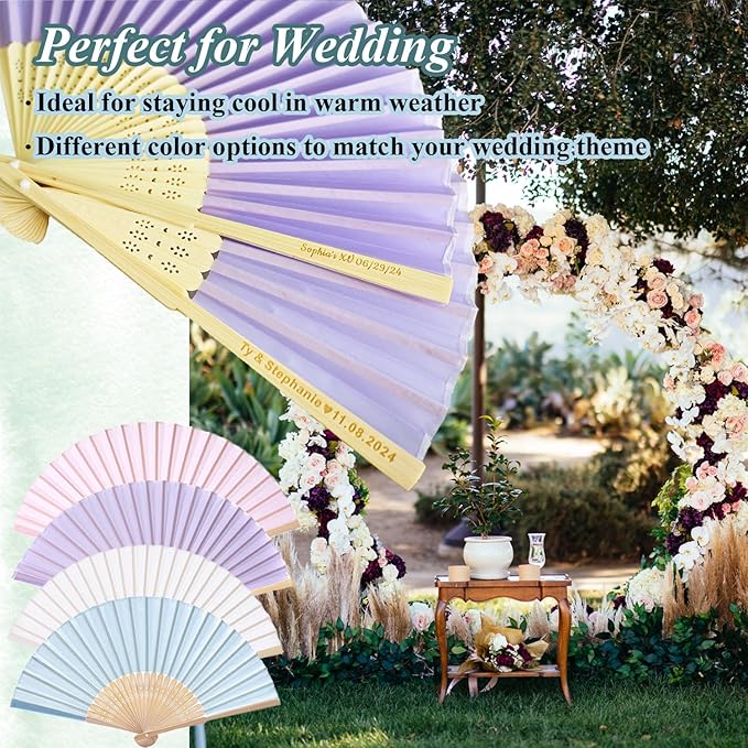 5pcs Personalized Purple Folded Hand Fans, Custom Folding Hand Fans for Wedding Guests, Wedding Gift Party Favors Church Fans Handheld, Birthday Party Supplies Bridal Shower Gifts