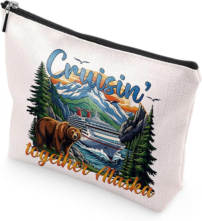 Alaska Souvenirs Cruise Bags Gifts - Makeup Bag Alaska Travel Must Have Essentials, Cosmetic Pouch Purse Cruise Exchange Idea Gift for Women Men Adults