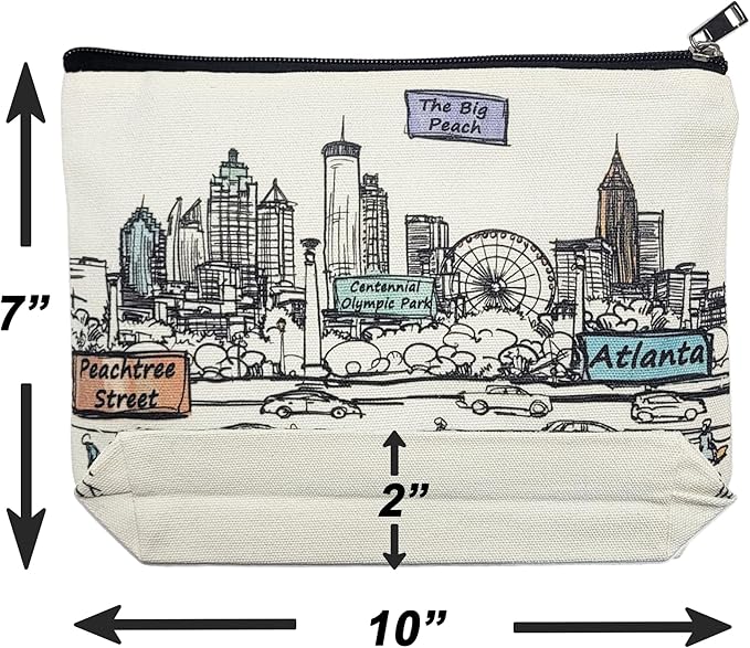 Cities Around the World Artwork Cosmetic Bag Series – Designed in USA, Travel Makeup Bag with Zipper, Souvenir Gift for Women, Artwork Organizer for Purse or Toiletry (Atlanta)