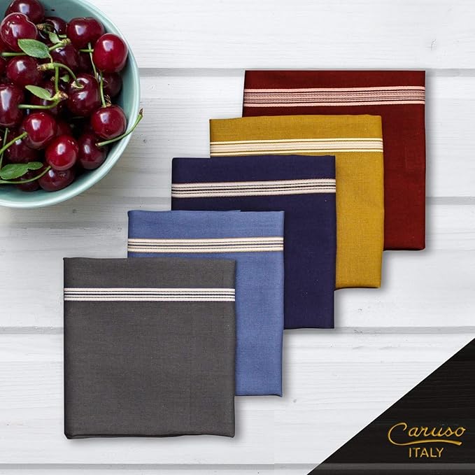 Caruso Italy Men's Premium 100% Pure Cotton Handkerchief Colored Border - (46x46 cm)