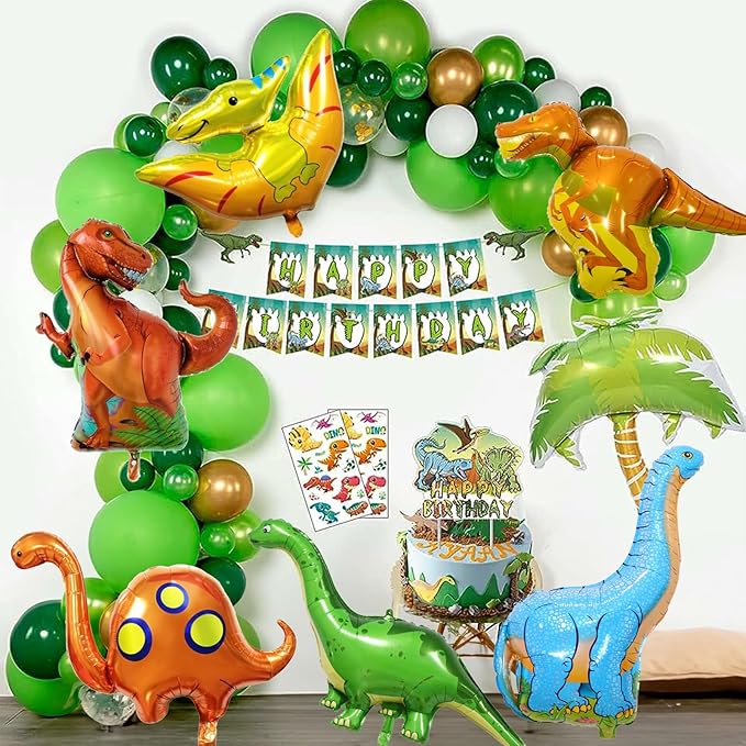 Dinosaur Foil Balloons Set (35-50 In), 6 Pieces Large Dinosaur Mylar Helium Balloons for Kids, Giant Cute Dino Birthday Party Decorations Kit for Boys Jungle Safari Theme Baby Shower Decor Supplies