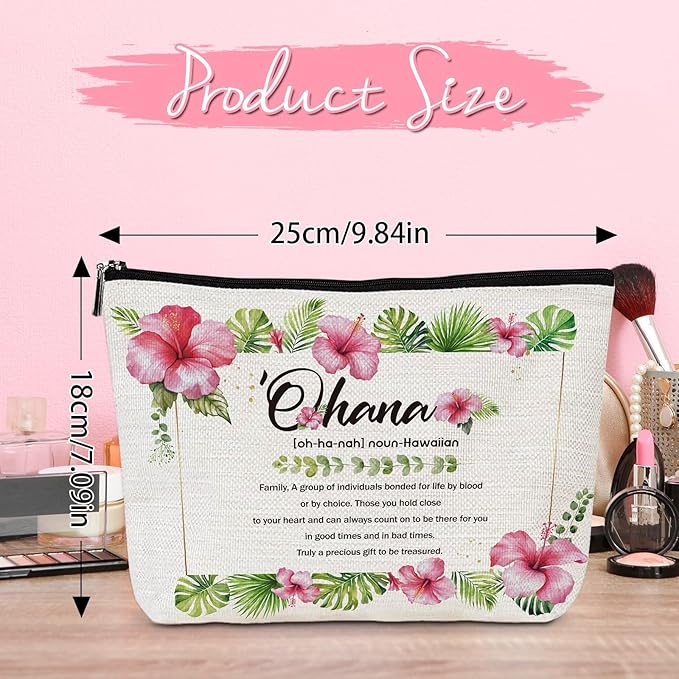 Hawaii Aloha Makeup Bag - Hawaiian Gifts Souvenirs for Women, Hawaiian Tropic Ohana Cosmetic Make Up Bag with Zipper, Birthday Christmas Appreciation Gifts for Friends Mother Sister Aunt