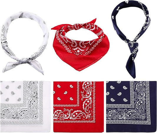 Blulu 6 Pcs Neon Color Cowboy Bandanas for Men Women Assorted Paisley Pattern Handkerchiefs 22 x 22 Inch Kids Headwrap Scarfs